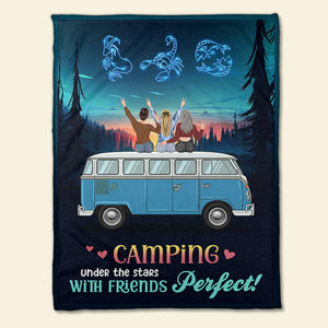 Personalized Zodiac Camping Sister Blanket - Under The Stars With Friends - Blanket - GoDuckee