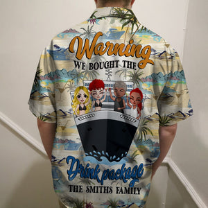 Warning We Bought The Drink Package - Personalized Cruise Hawaiian Shirt - Summer Gift For Friends - Coconut Tree Pattern - Hawaiian Shirts - GoDuckee