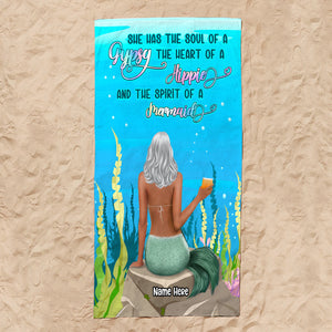 Gypsy Soul, Hippy Heart, Mermaid Spirit - Personalized Mermaid Beach Towel - Gifts For Wife, Girlfriend, Salty Girl - Beach Towel - GoDuckee