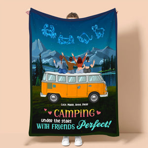 Personalized Zodiac Camping Sister Blanket - Under The Stars With Friends - Blanket - GoDuckee