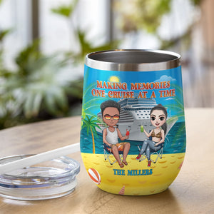 Personalized Cruising Friends Wine Tumbler - Making Memories One Cruise At A Time - Friends sitting together - Wine Tumbler - GoDuckee