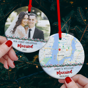Couple Our First Christmas Together, Personalized Ceramic Ornament - Ornament - GoDuckee