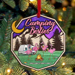 Camping Besties, Flamingo Friends - Personalized Wood Ornament - Ornament - GoDuckee