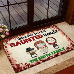 Spooky Doormat - Personalized Cartoon Horror Family - Welcome To Our Haunted House - Doormat - GoDuckee
