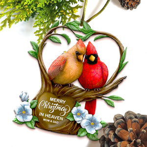 Merry Christmas In Heaven - Personalized Memorial Ornament - Cardinal Couple - Ornament - GoDuckee