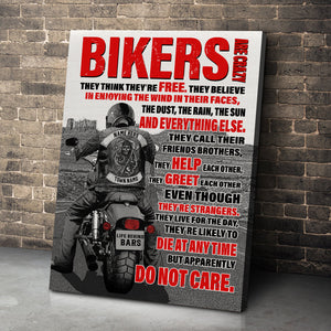 Personalized Biker Poster - Bikers Are Crazy They Think They Are Free - Black & White Art - Poster & Canvas - GoDuckee