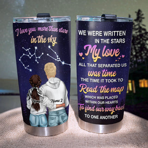 Personalized Zodiac Couple Tumbler, Horoscope I Love You More Than Stars In The Sky - Tumbler Cup - GoDuckee