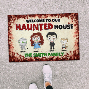 Spooky Doormat - Personalized Cartoon Horror Family - Welcome To Our Haunted House - Doormat - GoDuckee