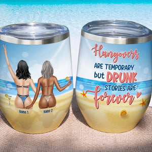 Personalized Bikini Friends Wine Tumbler - Sun Tan Girls, Friends Drunk Stories Are Forever - Wine Tumbler - GoDuckee
