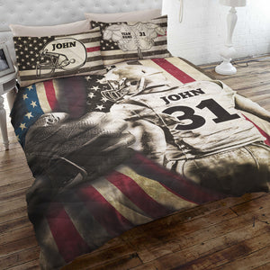 Back American Football Player with Flag - Personalized Quilt Bed Set - Gift for American Football Players - Quilts & Comforters - GoDuckee
