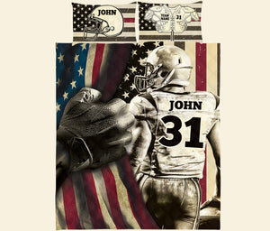 Back American Football Player with Flag - Personalized Quilt Bed Set - Gift for American Football Players - Quilts & Comforters - GoDuckee