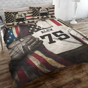 Hockey Man Back Personalized Quilt Bed Set - Quilts & Comforters - GoDuckee