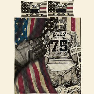Hockey Man Back Personalized Quilt Bed Set - Quilts & Comforters - GoDuckee