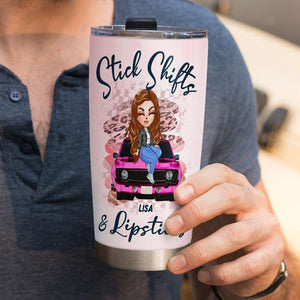 Personalized Racing Tumbler - Stick Shifts And Lipsticks - Racing Girl With Tattoos - Tumbler Cup - GoDuckee