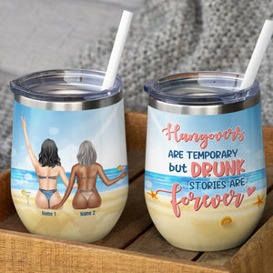 Personalized Bikini Friends Wine Tumbler - Sun Tan Girls, Friends Drunk Stories Are Forever - Wine Tumbler - GoDuckee