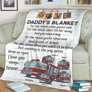 Personalized Firefighter Dad Fleece Blanket - Daddy's Blanket - Custom Fire Car - Blanket - GoDuckee