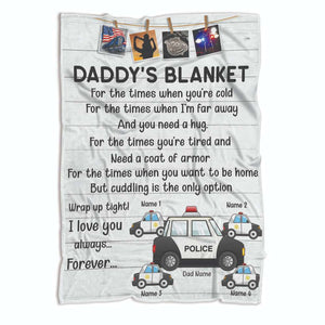 Personalized Police Dad Fleece Blanket - Daddy's Blanket - Custom Police Car - Blanket - GoDuckee