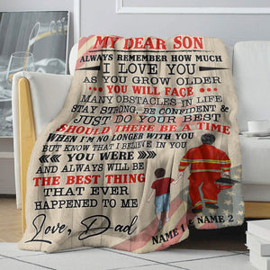 Personalized Firefighter Dad Fleece Blanket - To Dear Son - Always Remember How Much - Blanket - GoDuckee