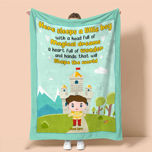 Personalized Cartoon Fleece Blanket - Prince & Princess - Magic Dream Shape The World - Blanket - GoDuckee