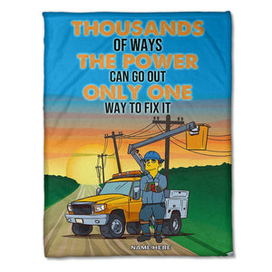 Simpsonalized Lineman Fleece Blanket - Thousands of ways the power can go out Only one way to fix it - Blanket - GoDuckee