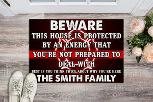 Custom Firefighter's Name - Beware Welcome Mat - Red Line - You're not prepared to deal with - Doormat - GoDuckee