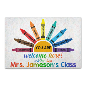Crayons Classroom Doormat - Custom Teacher's Name - You are important, smart, amazing, loved, awesome, kind, enough - Doormat - GoDuckee