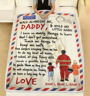 Personalized Firefighter Father & Daughter, Son Blanket - Walk Alongside Me, Daddy - Stamps Postage - Blanket - GoDuckee