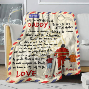 Personalized Firefighter Father & Daughter, Son Blanket - Walk Alongside Me, Daddy - Stamps Postage - Blanket - GoDuckee