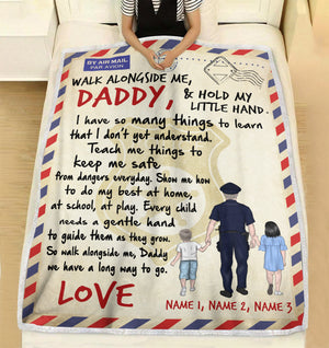 Personalized Police Father & Daughter, Son Blanket - Walk Alongside Me, Daddy - Stamps Postage - Blanket - GoDuckee