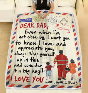 Personalized Firefighter Father & Daughter, Son Blanket - Even When I Am Not Close By - Stamps Postage - Blanket - GoDuckee