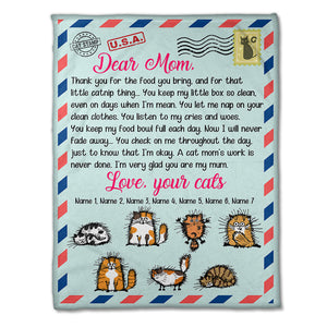 Personalized Cartoon Cat Breeds Blanket - Dear Cat Mom, Love From Cats - Stamps Postage - Blanket - GoDuckee