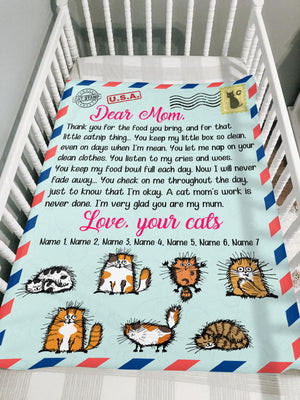 Personalized Cartoon Cat Breeds Blanket - Dear Cat Mom, Love From Cats - Stamps Postage - Blanket - GoDuckee