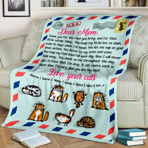 Personalized Cartoon Cat Breeds Blanket - Dear Cat Mom, Love From Cats - Stamps Postage - Blanket - GoDuckee