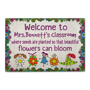 Flower Seeds Classroom Doormat - Where Seeds Are Planted - Custom Teacher's Name - Doormat - GoDuckee