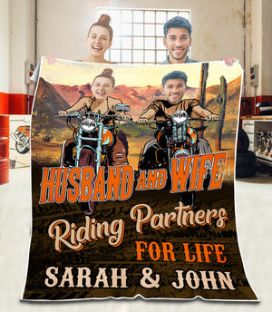 Custom Biker Couple Photo Blanket - Husband & Wife Riding Partners For Life - Marriage Chapter - Blanket - GoDuckee