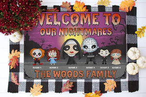 Spooky Doormat - Personalized Cartoon Horror Family - Welcome To Our Nightmares - Doormat - GoDuckee