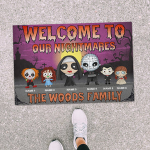 Spooky Doormat - Personalized Cartoon Horror Family - Welcome To Our Nightmares - Doormat - GoDuckee