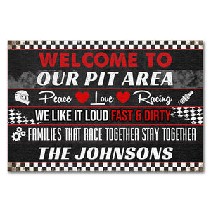 Racing Doormat - Custom Family's Name - Welcome To Our Pit Area, Loud Fast & Dirty - Checkered Theme - Doormat - GoDuckee