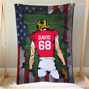 American Football Player Blanket With Classic Metal American Flag Design, Personalized Gift - Blanket - GoDuckee