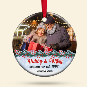 Hubby & Wifey - Custom Photo, Personalized Couple Ceramic Ornament, Christmas Gift - Ornament - GoDuckee