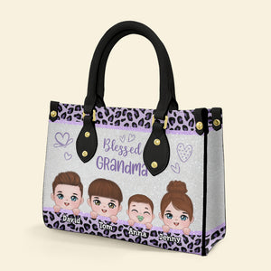 Personalized Grandma Leather Bag, Gift For Family - Leather Bag - GoDuckee