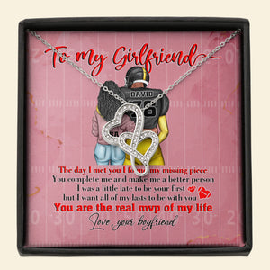 Personalized Football Couple - Double Hearts Necklace - To My Girlfriend Message Card - American Football - Jewelry - GoDuckee