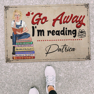 Custom Book Titles - Personalized Reading Girl Doormat - Go Away I Am Reading - Doormat - GoDuckee