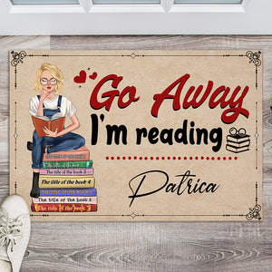 Custom Book Titles - Personalized Reading Girl Doormat - Go Away I Am Reading - Doormat - GoDuckee