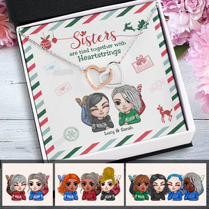 Friends Christmas Sisters Are Tied Together With Heartstrings Interlocking Hearts Necklace - Jewelry - GoDuckee