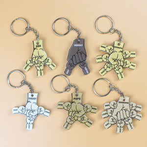 Dad and Kids Fist Bump, Personalized Keychain, Father's Day Gifts for Dads - Keychains - GoDuckee