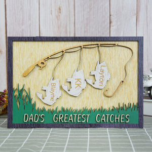 Fishing Dad's Greatest Catches, Personalized Layered Wood Sign Stand, Gifts for Dads - Wood Sign - GoDuckee