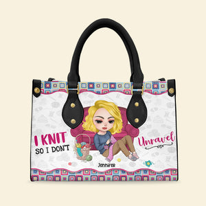 I Knit So I Don't Unravel - Personalized Leather Bag - Cute Gift For Crochet Lover - Leather Bag - GoDuckee
