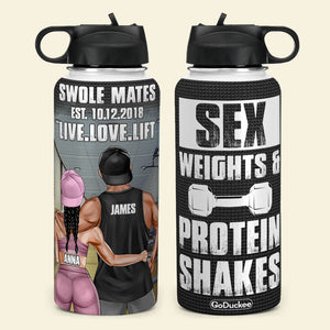 Personalized Gym Couple Water Bottle - Live Love Lift, Sex Weight & Protein Shakes GYM2104 - Water Bottles - GoDuckee