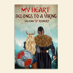 Personalized Viking Couple Couple - My Heart Belongs To A Viking - Poster & Canvas - GoDuckee